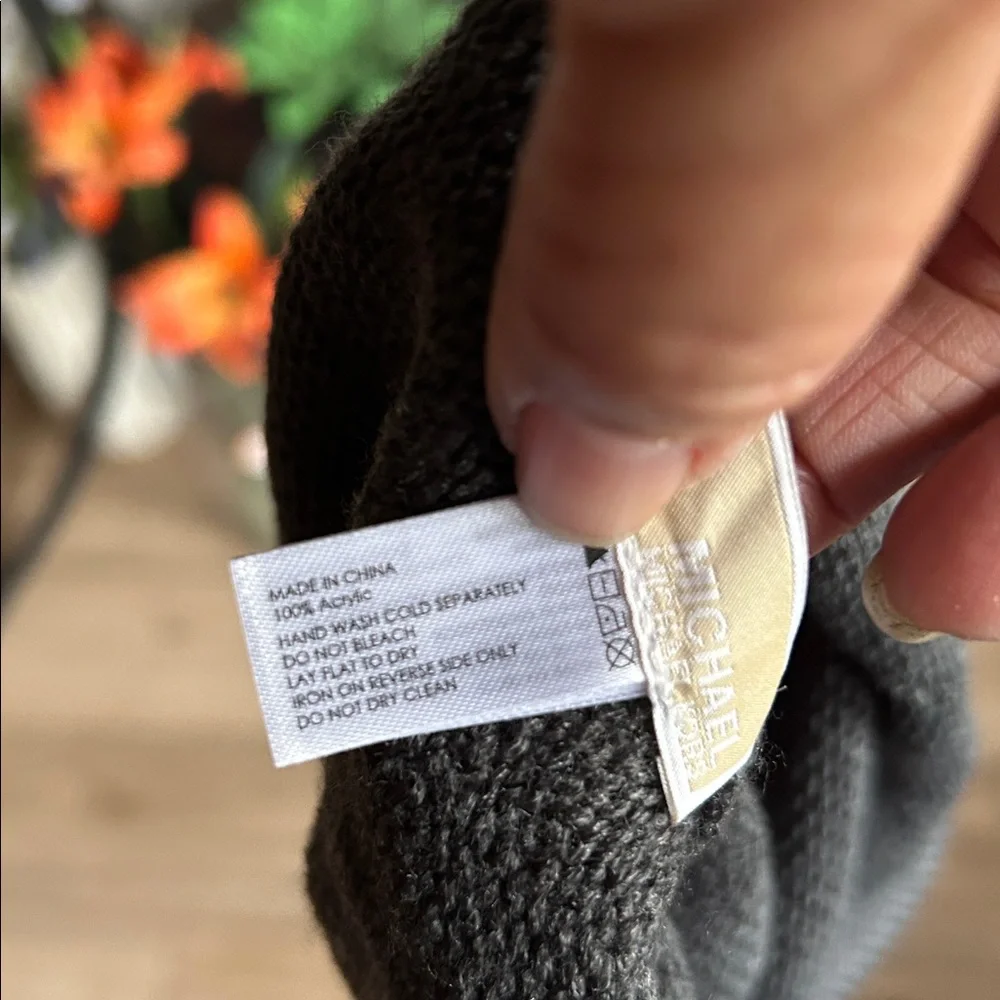 Michael Kors Grey Knit Beanie with Silver Metal Accents
